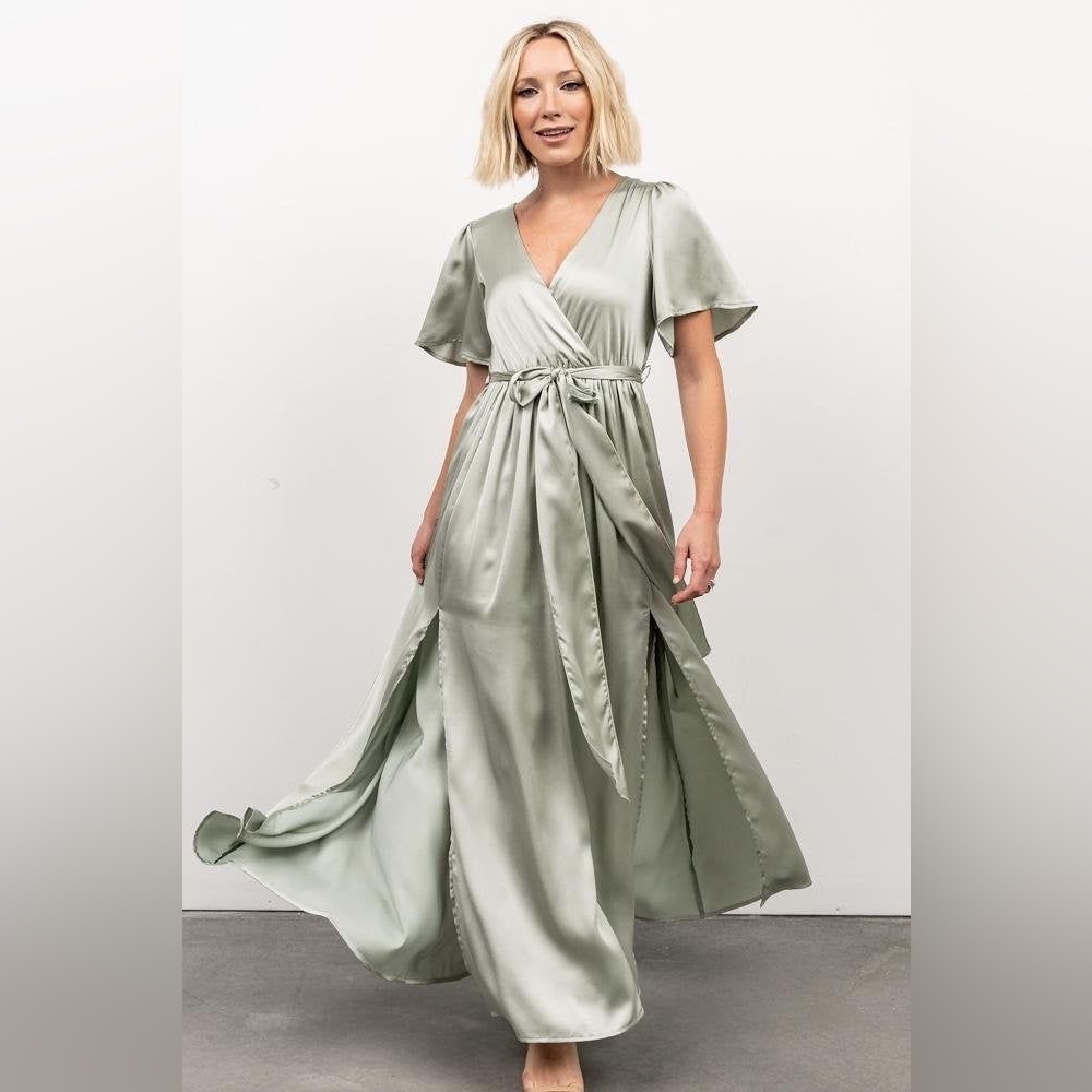 NWT Sicily Sage Satin Maxi Dress